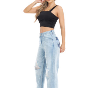 Jean Wide Leg Con Detalle De Patchwork