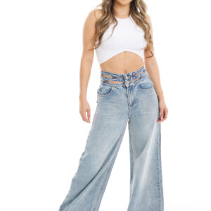 Jean Wide Leg Con Cinturilla Doble Tipo Cut-out