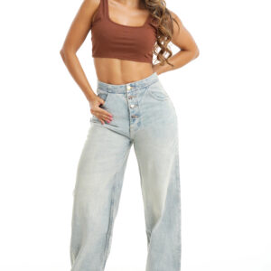 Jean Wide Leg Con Botones Metálicos